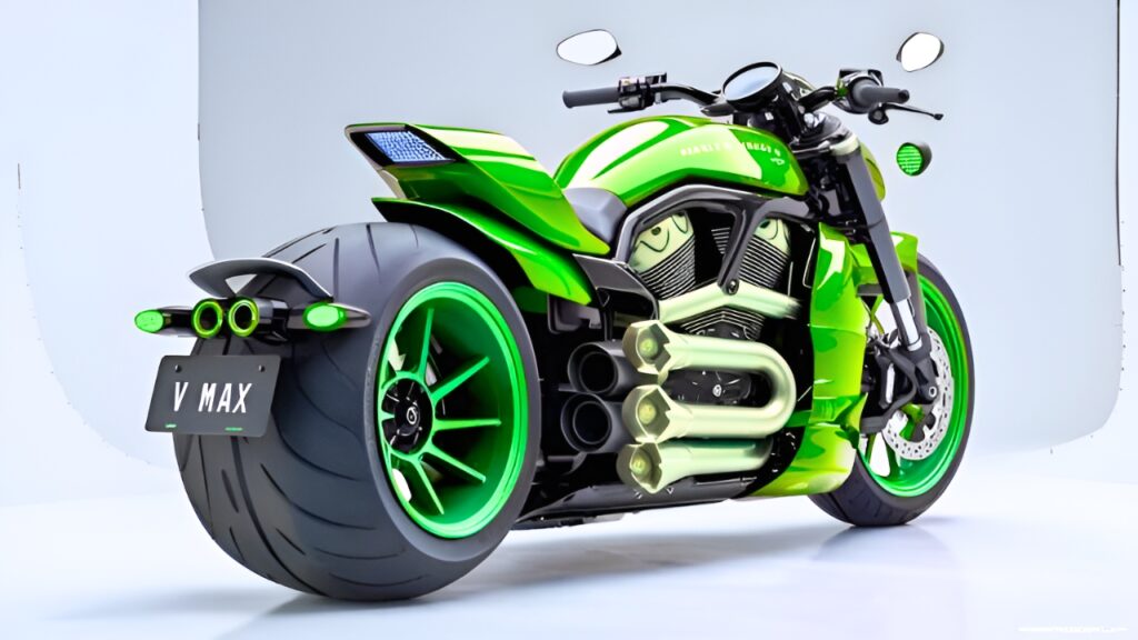 Motocicleta Muscle Custom Inspirada en Harley-Davidson V-Rod: Diseño Verde Personalizado, Potencia Agresiva y Estilo Único para Amantes del Custom