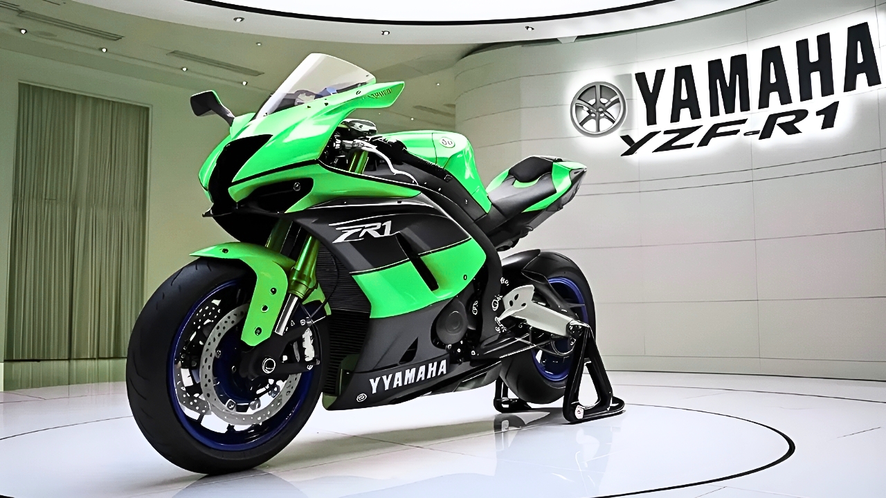 Yamaha YZF‑R1 personalizada: deportiva verde con diseño “ZR1” y estilo agresivo